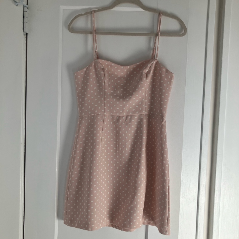 French Connection Blush Pink Mini Dress with White Polka Dots Size 6